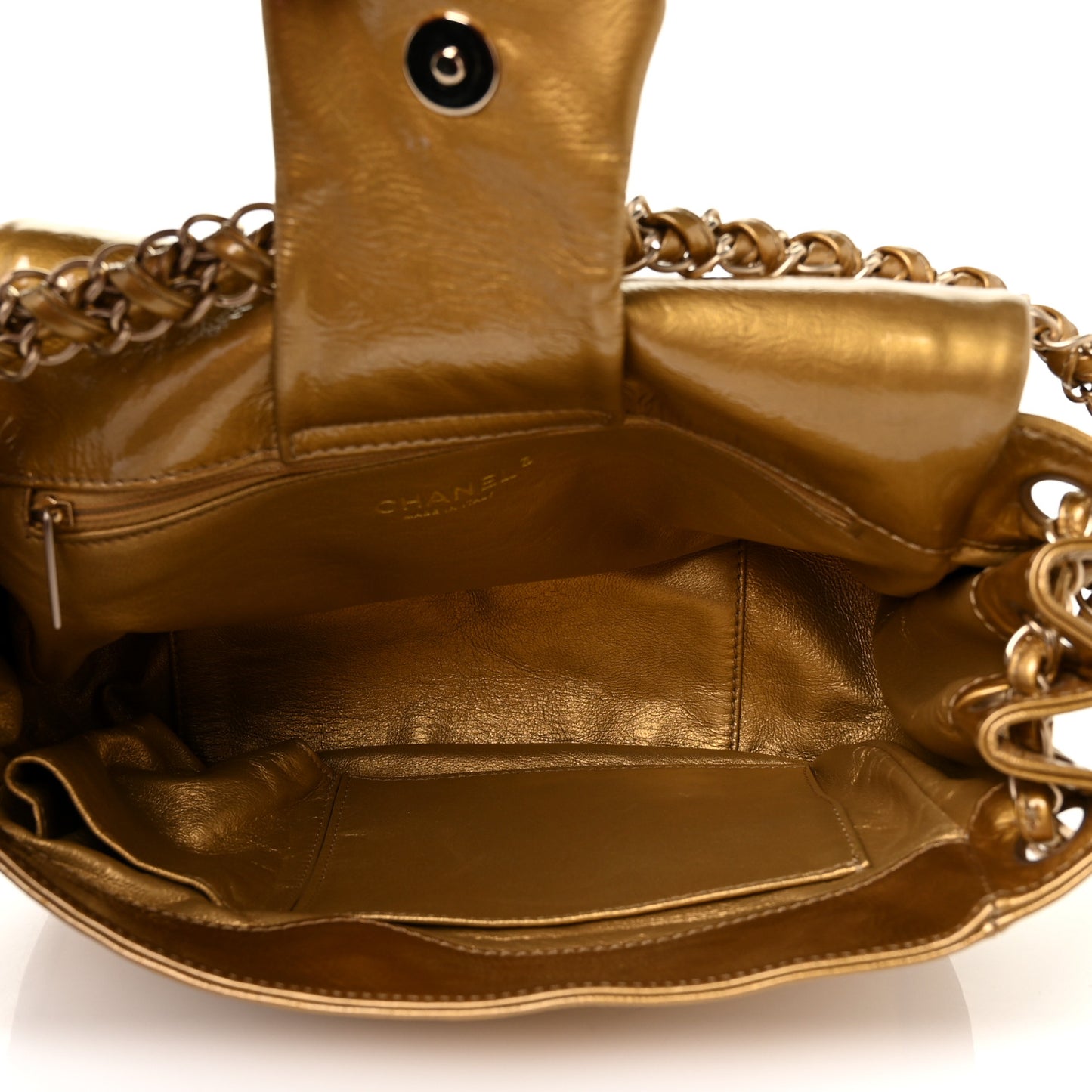 Metallic Patent Luxe Ligne Flap Gold