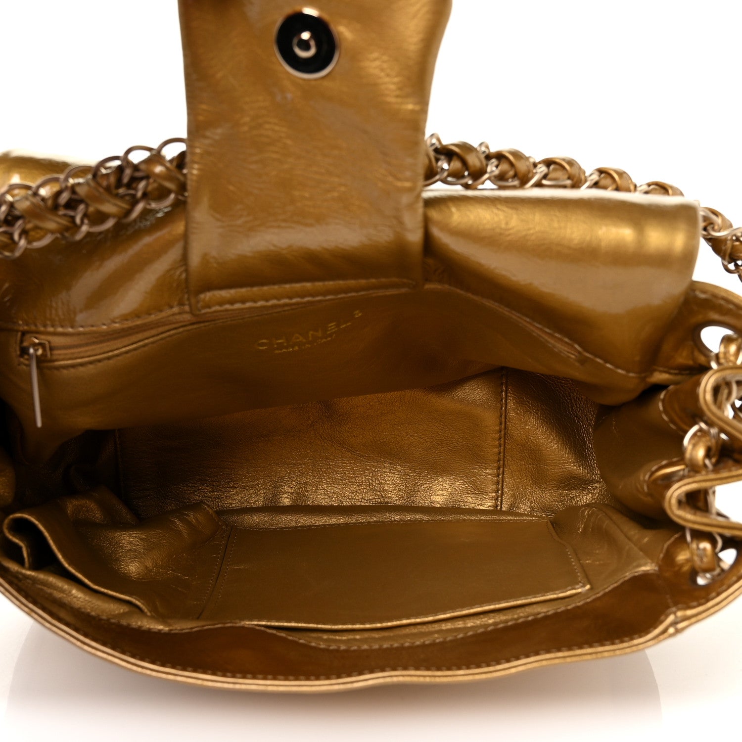 Chanel Metallic Patent Luxe Ligne Flap Gold 4 of 8