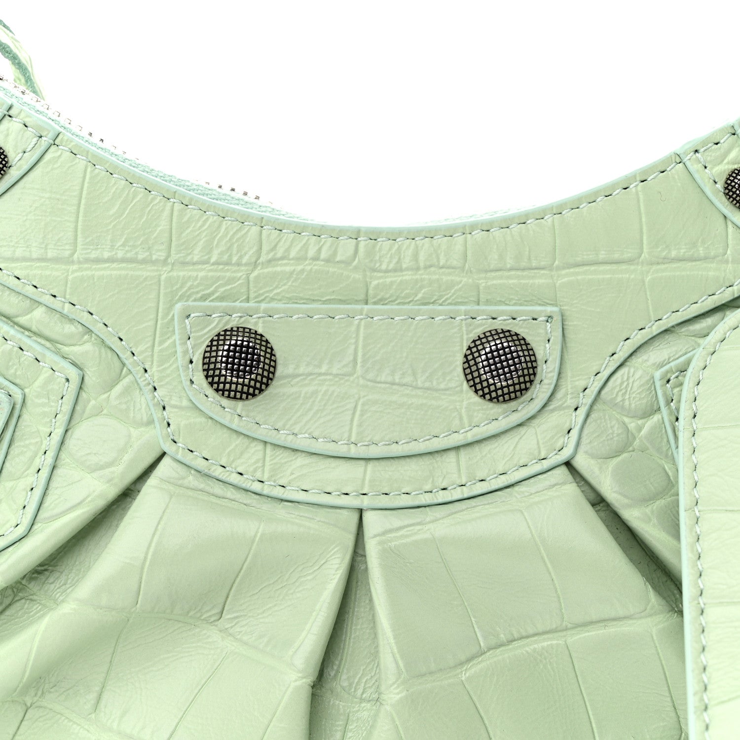 Balenciaga Extra Supple Calfskin Crocodile Embossed Le Cagole Shoulder Bag XS Light Green 8 of 11