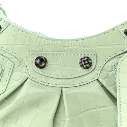 Balenciaga Extra Supple Calfskin Crocodile Embossed Le Cagole Shoulder Bag XS Light Green 8 of 11
