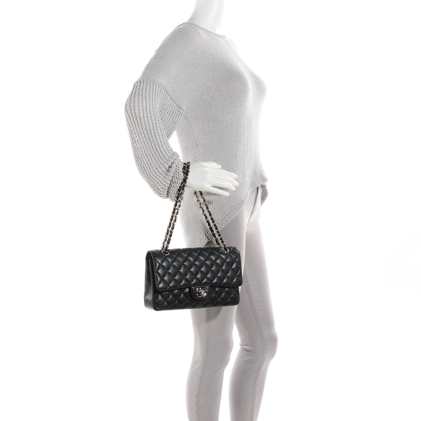 Caviar Quilted Medium Double Flap Black