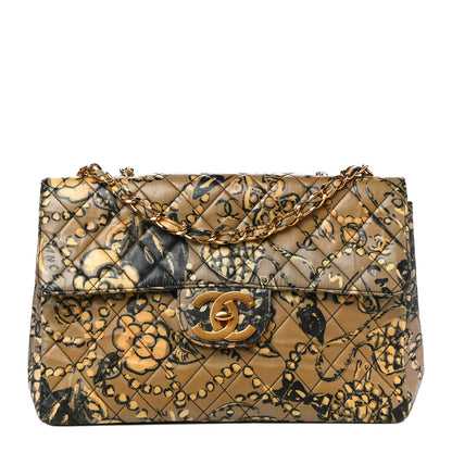 Chanel Coated Canvas Printed Quilted Medium Single Flap Black Beige Multicolor 1 of 16