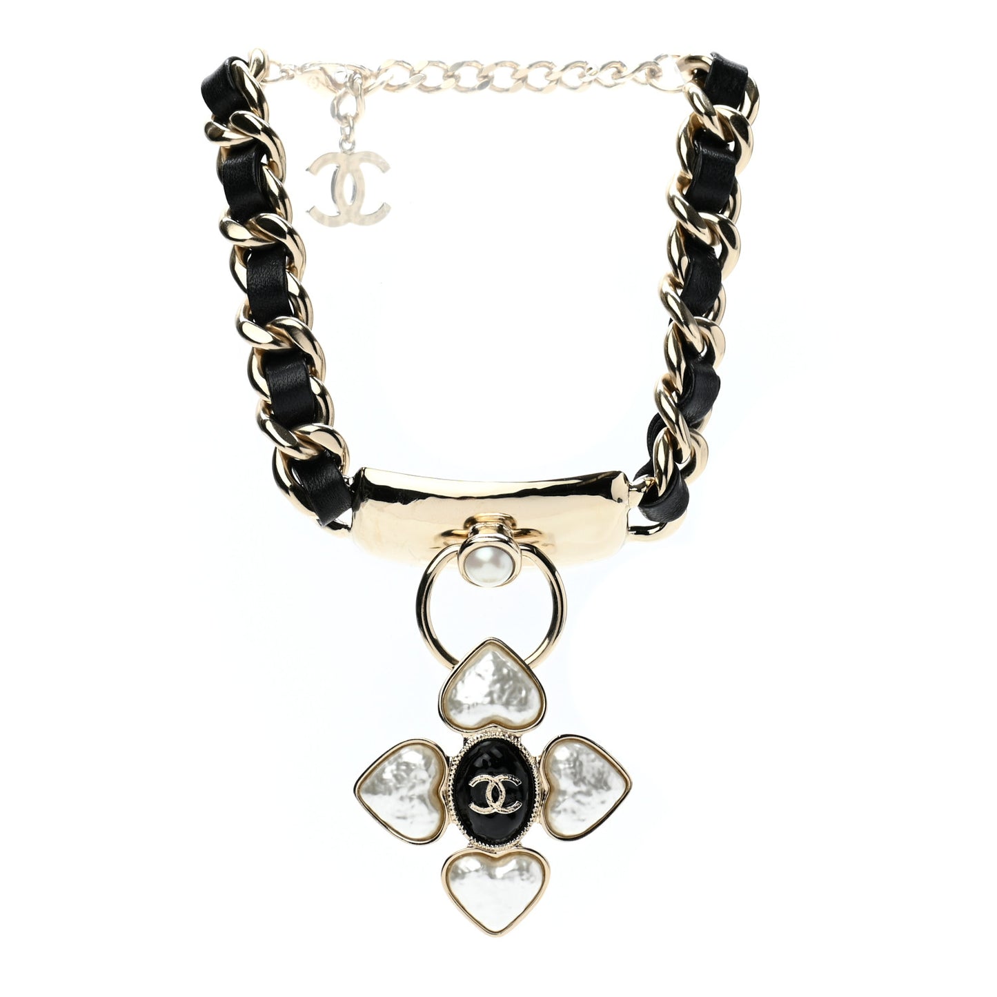 Lambskin Pearl Resin CC Choker Gold Black