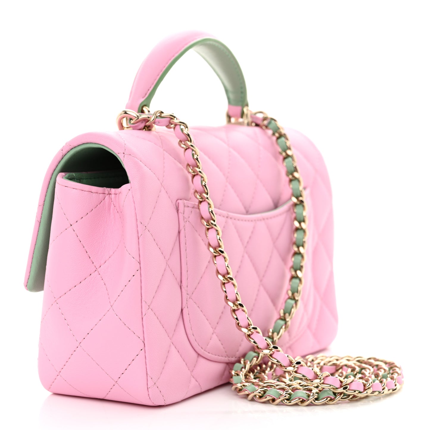 Lambskin Quilted Mini Top Handle Rectangular Flap Pink Green Pink Green