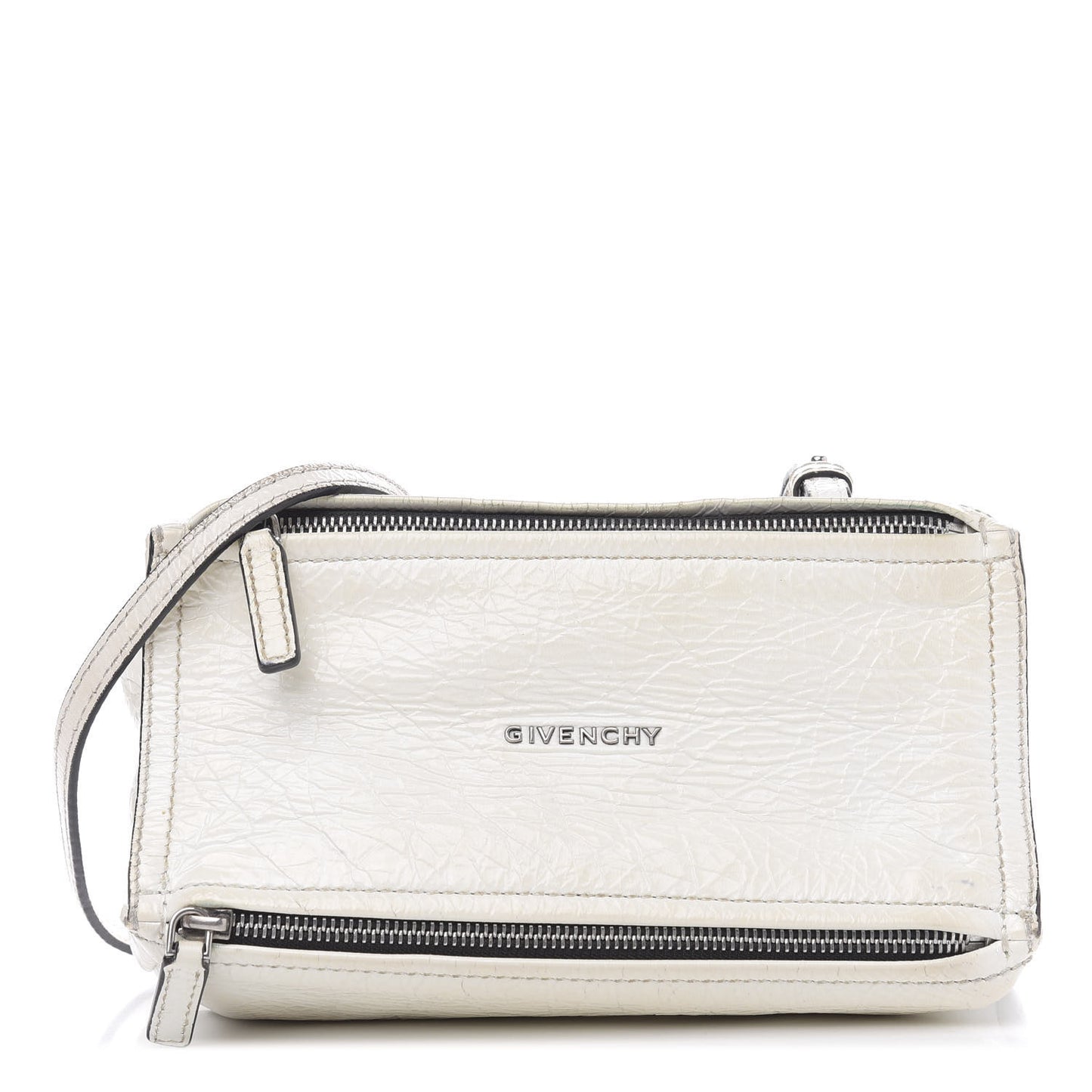 Crinkled Patent Deerskin Mini Pandora White