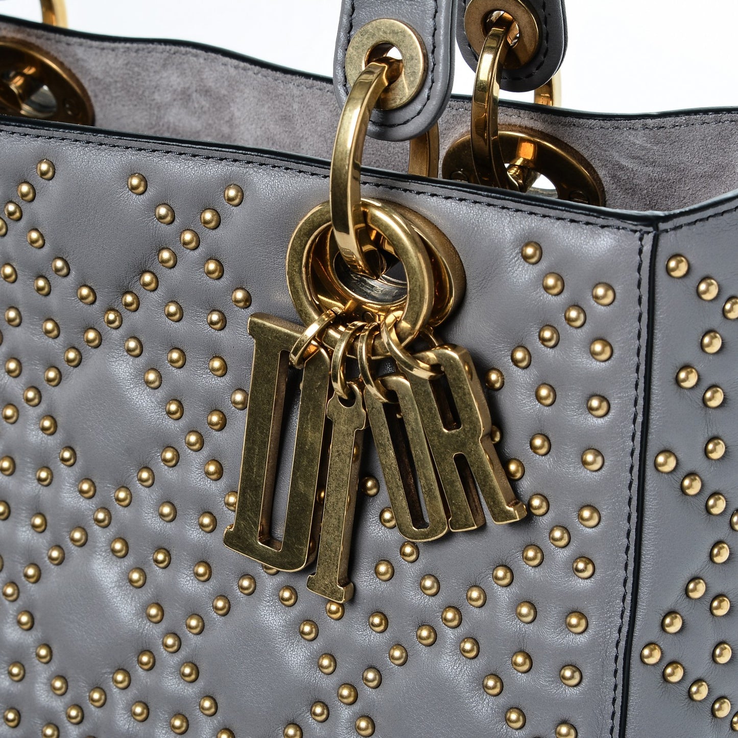 Calfskin Cannage Studded Medium Supple Lady Dior Grey