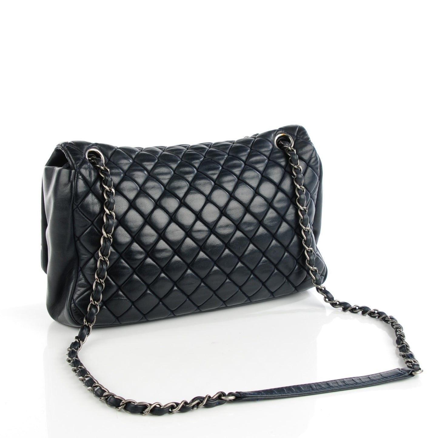 Iridescent Calfskin Quilted Large New Bubble Flap Navy
