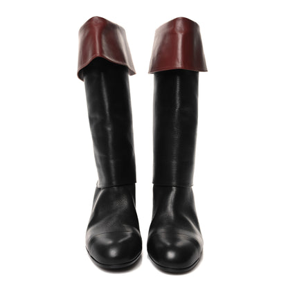 Chanel Calfskin CC Fold Over Boots 38 Black Brown 2 of 8
