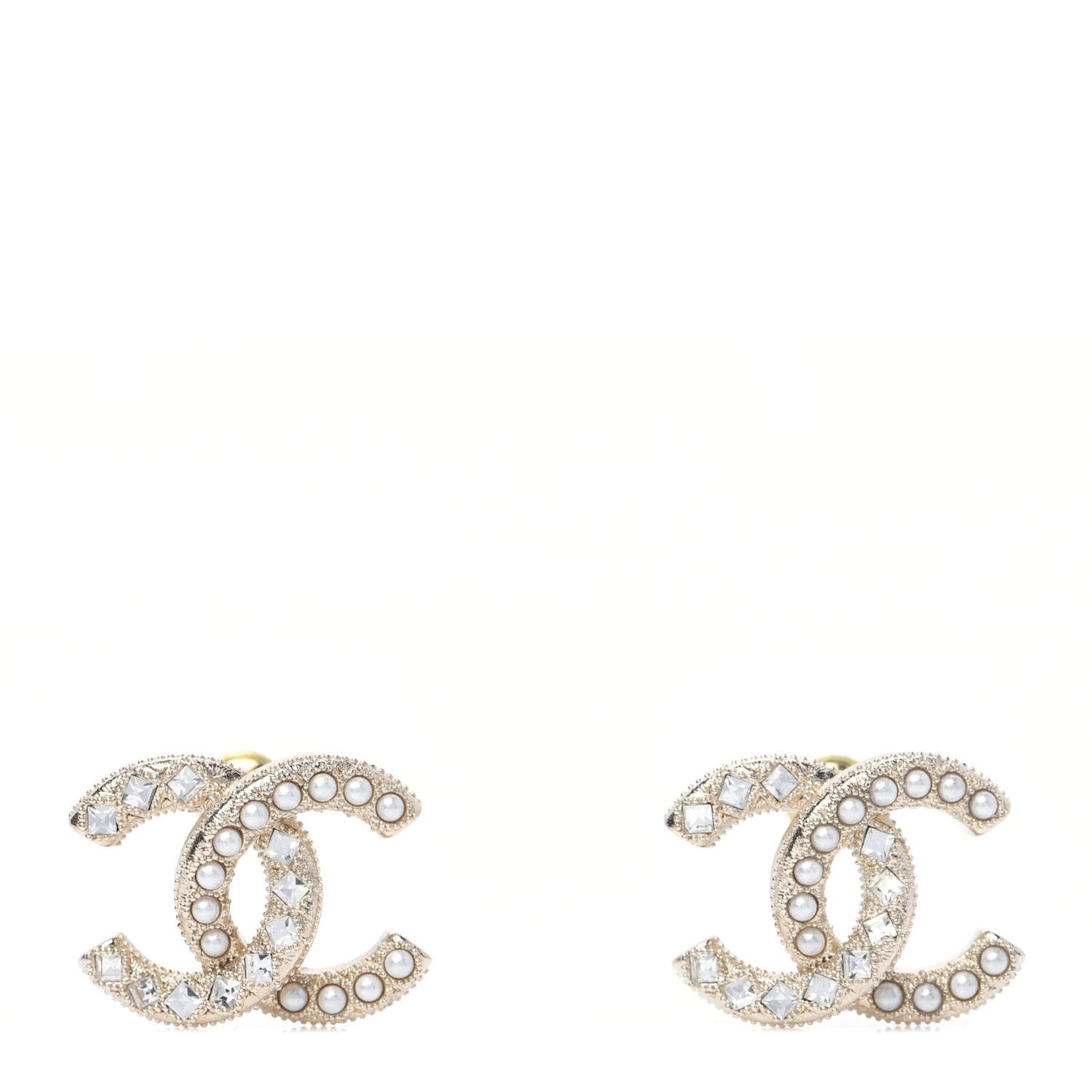 Crystal Pearl CC Earrings Gold