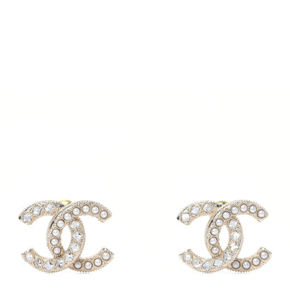 Chanel Crystal Pearl CC Earrings Gold 1 of 6