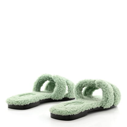 Hermes Woolskin Oran Sandals 37.5 Vert D'Eau 4 of 7