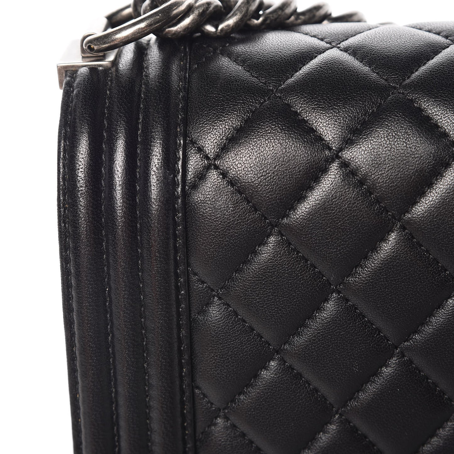 Lambskin Quilted Large Boy Flap Black