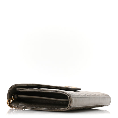 Saint Laurent Metallic Grain De Poudre Mixed Matelasse Triquilt Monogram Chain Wallet Piombo 4 of 11