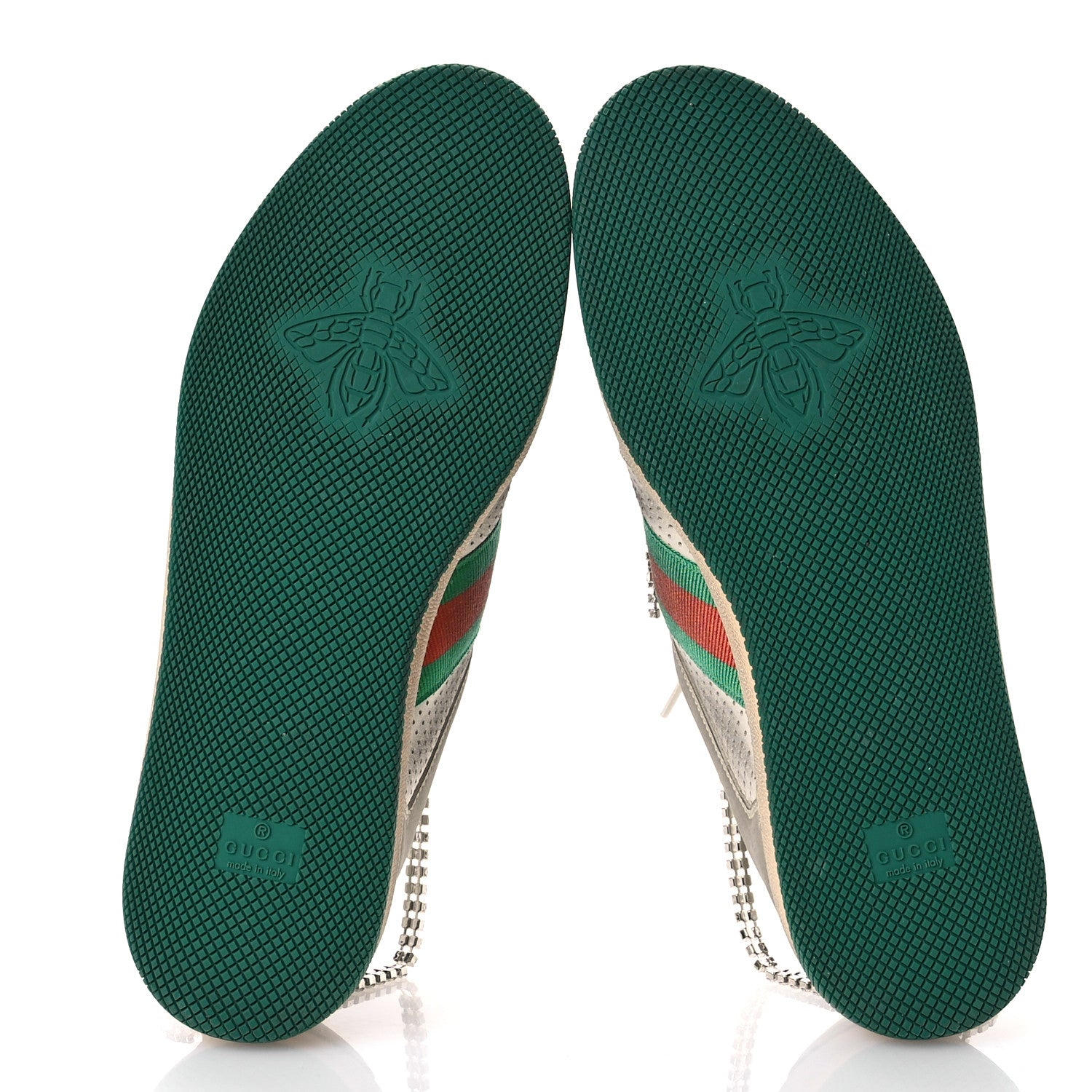 Gucci Nubuck Calfskin Web Removable Crystals Womens Screener Sneakers 41 Dusty Milk New Mystic White 6 of 8