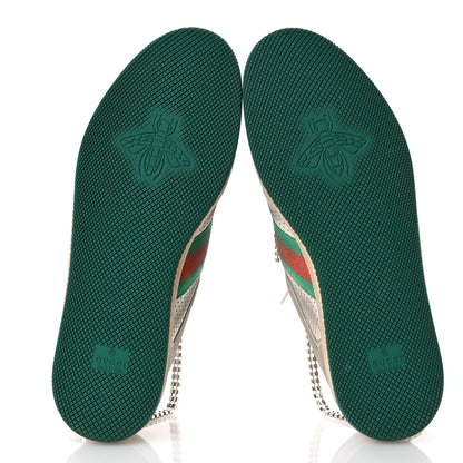 Gucci Nubuck Calfskin Web Removable Crystals Womens Screener Sneakers 41 Dusty Milk New Mystic White 6 of 8