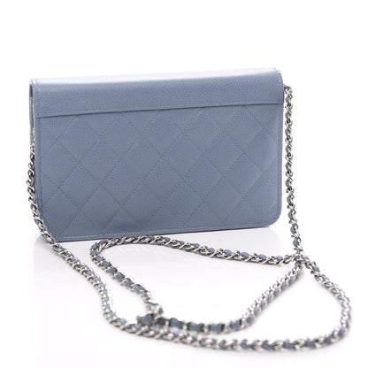 Chanel Grained Calfskin Quilted CC Box Wallet On Chain WOC Blue 2 of 10