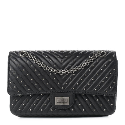Chanel Sheepskin Chevron Quilted Studded 2.55 Reissue 225 Flap Black 1 of 11