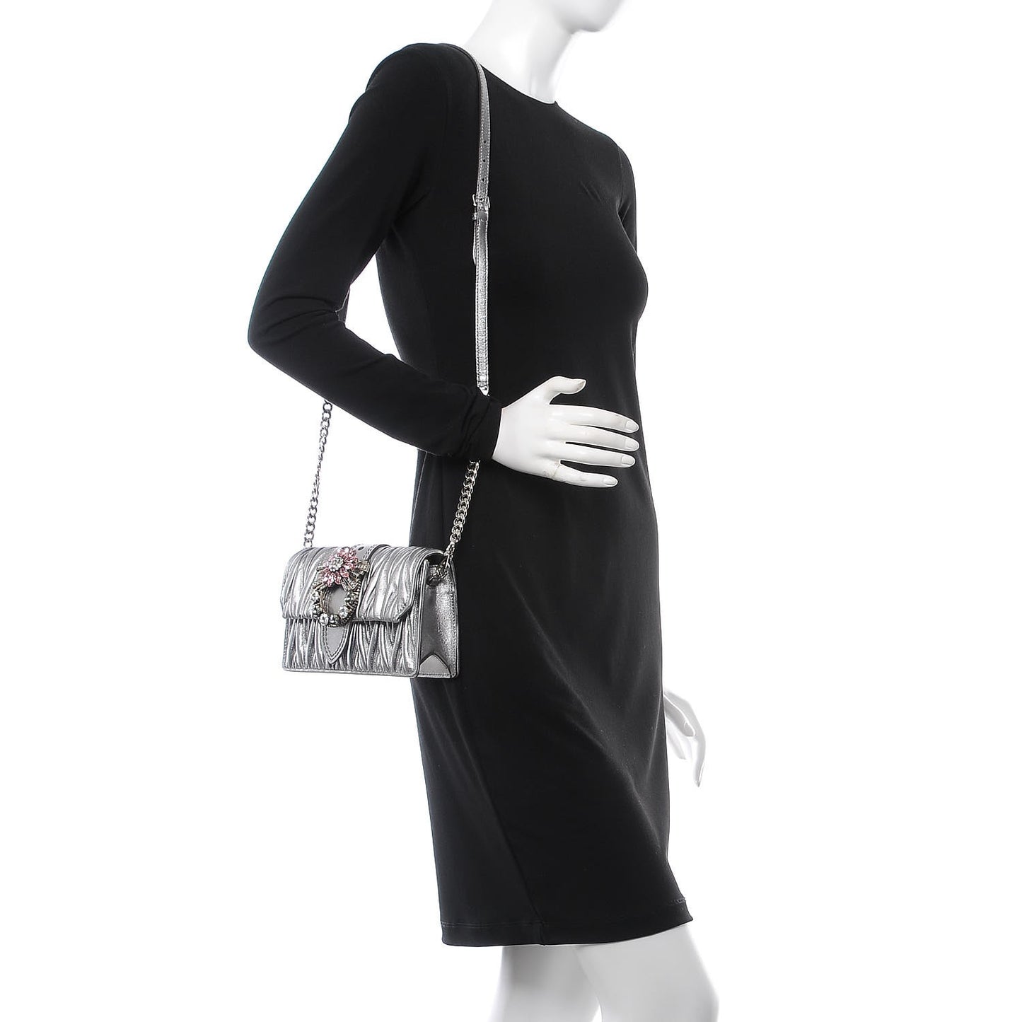 Nappa Matelasse Crystal Embellished Lady Crossbody Cromo