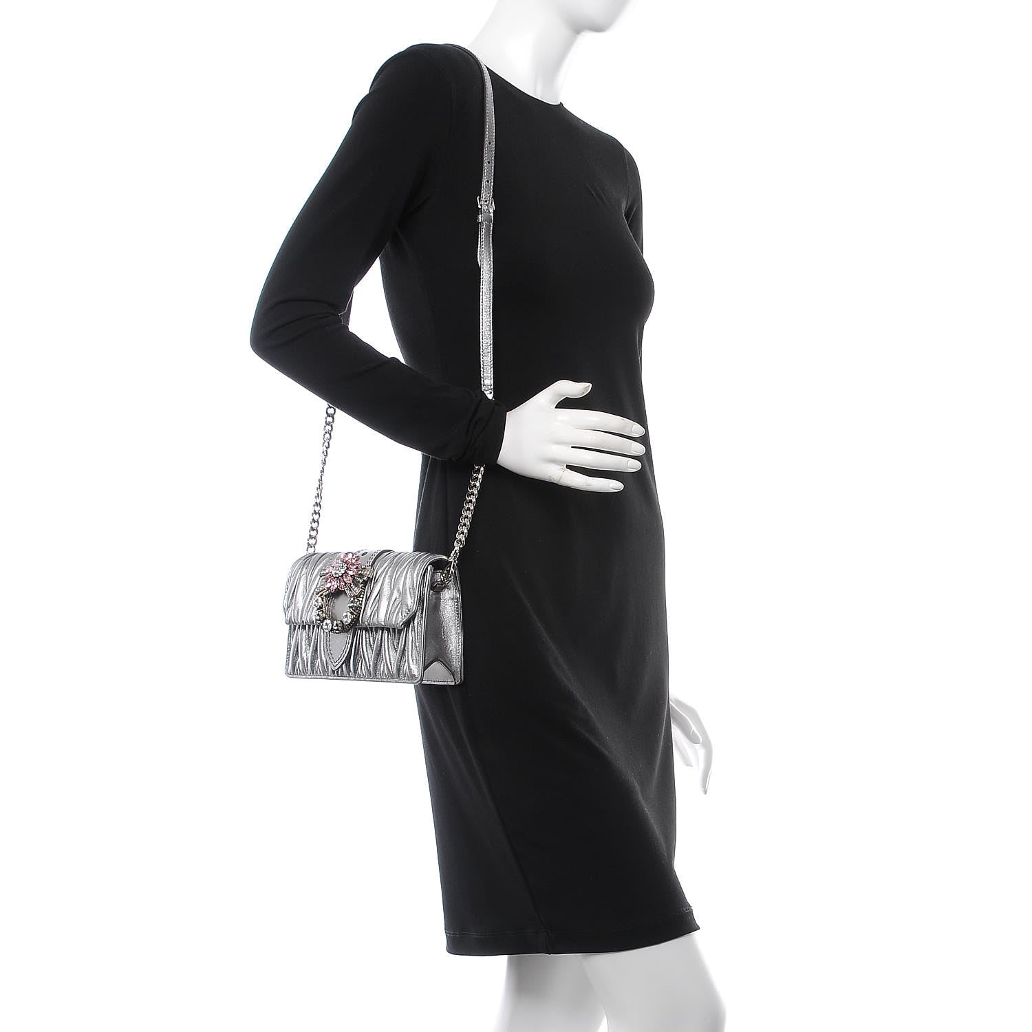 Miu Miu Nappa Matelasse Crystal Embellished Lady Crossbody Cromo 2 of 9