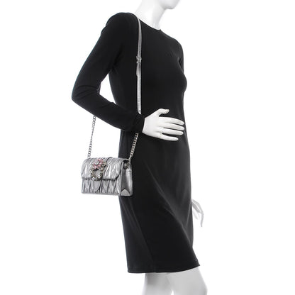 Miu Miu Nappa Matelasse Crystal Embellished Lady Crossbody Cromo 2 of 9