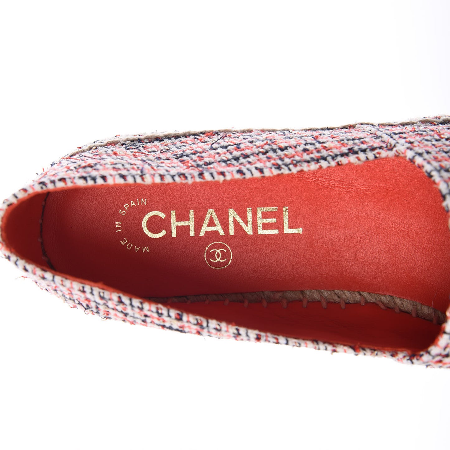 Tweed Grosgrain CC Espadrilles 40 Red Black White