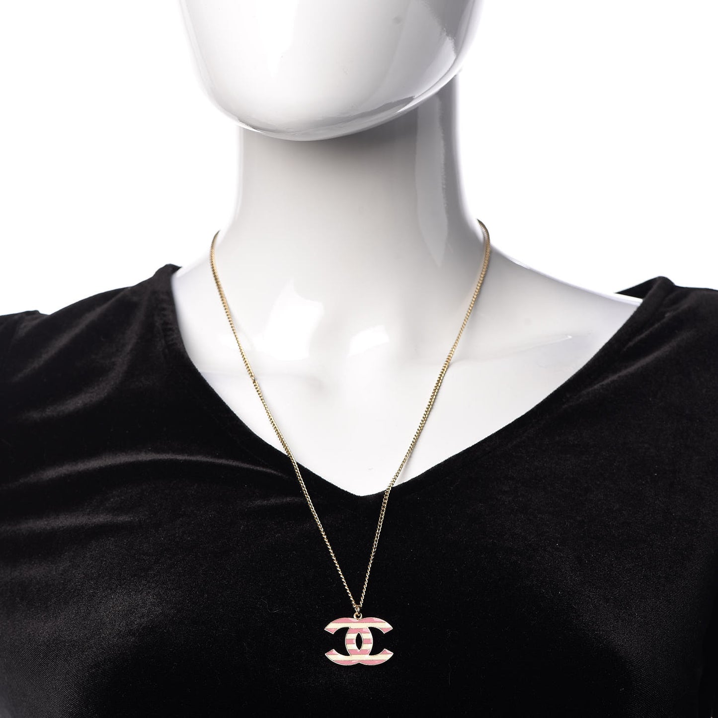 Enamel Striped CC Necklace Gold Ivory Pink