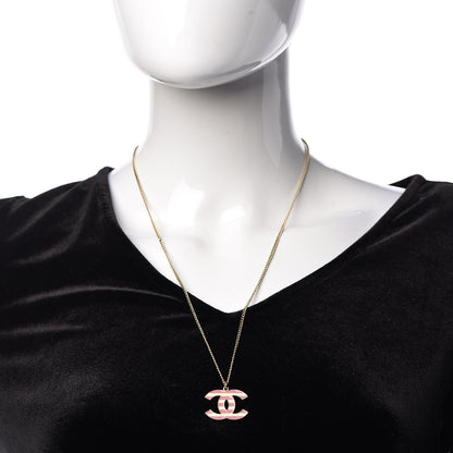 Chanel Enamel Striped CC Necklace Gold Ivory Pink 2 of 6