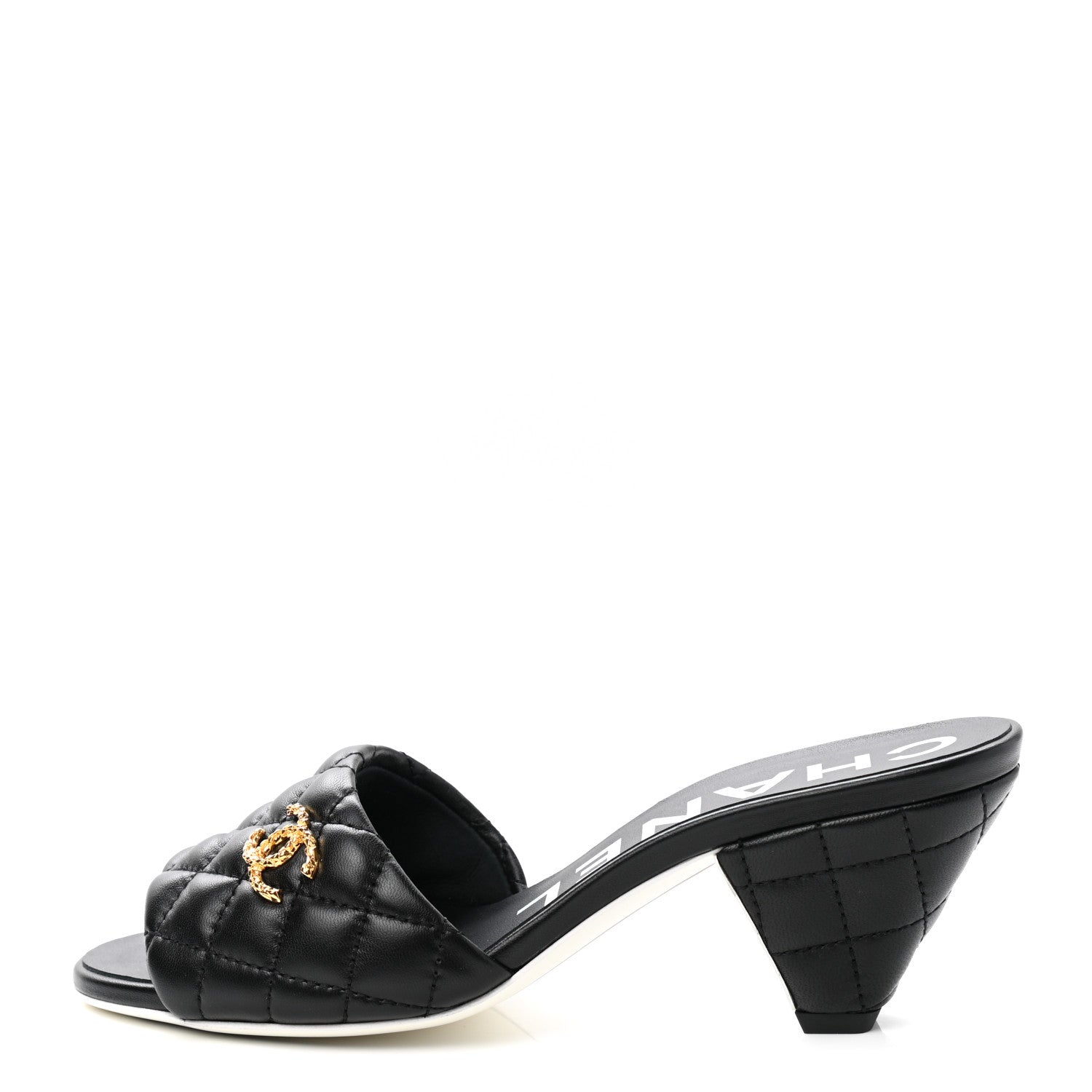 Chanel Lambskin Quilted Textured CC Mules 36 Black 1 of 9