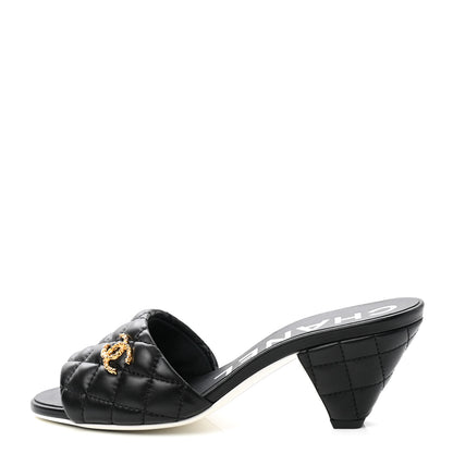 Chanel Lambskin Quilted Textured CC Mules 36 Black 1 of 9