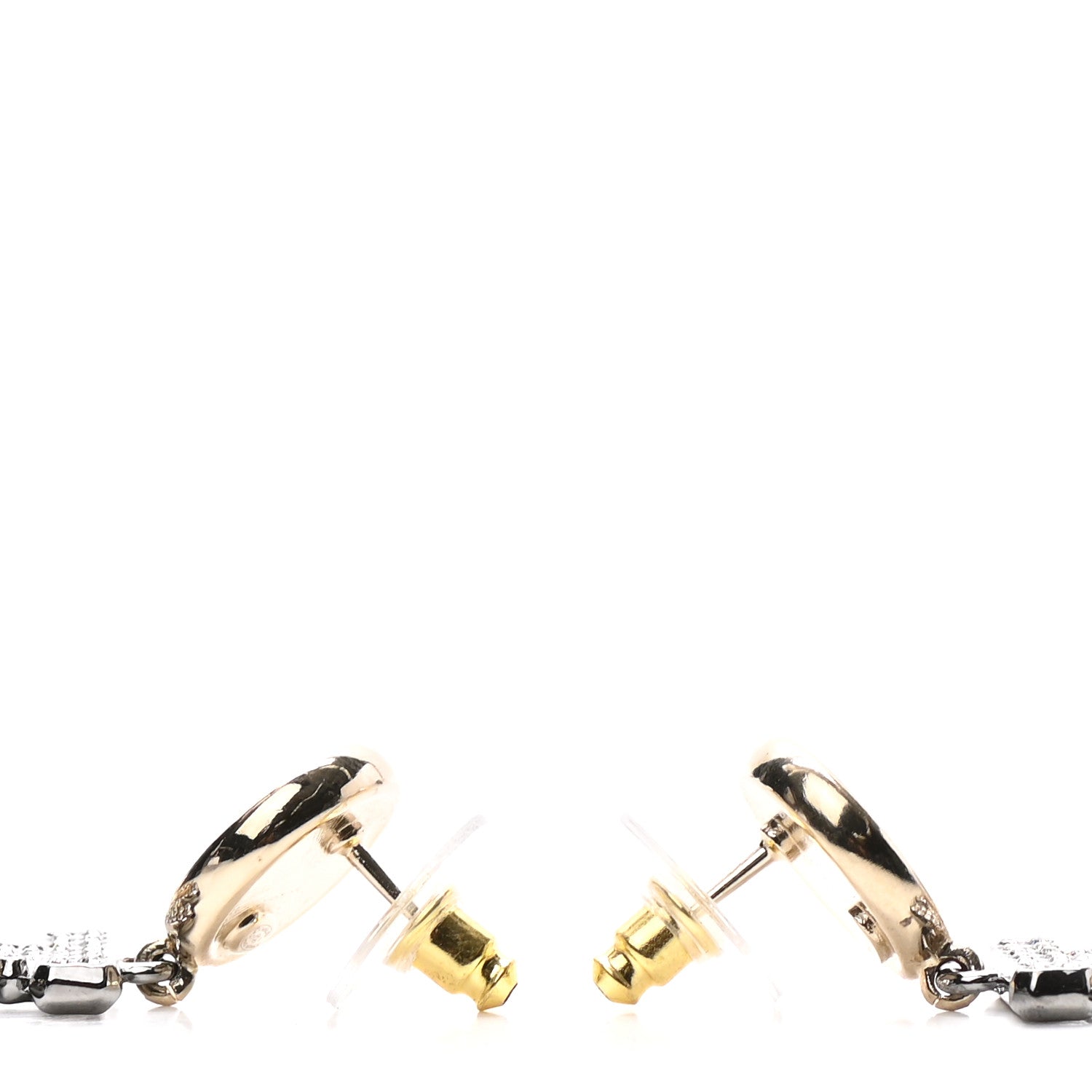 Chanel Crystal CC No 5 Perfume Bottle Drop Earrings Gold Silver 3 of 4