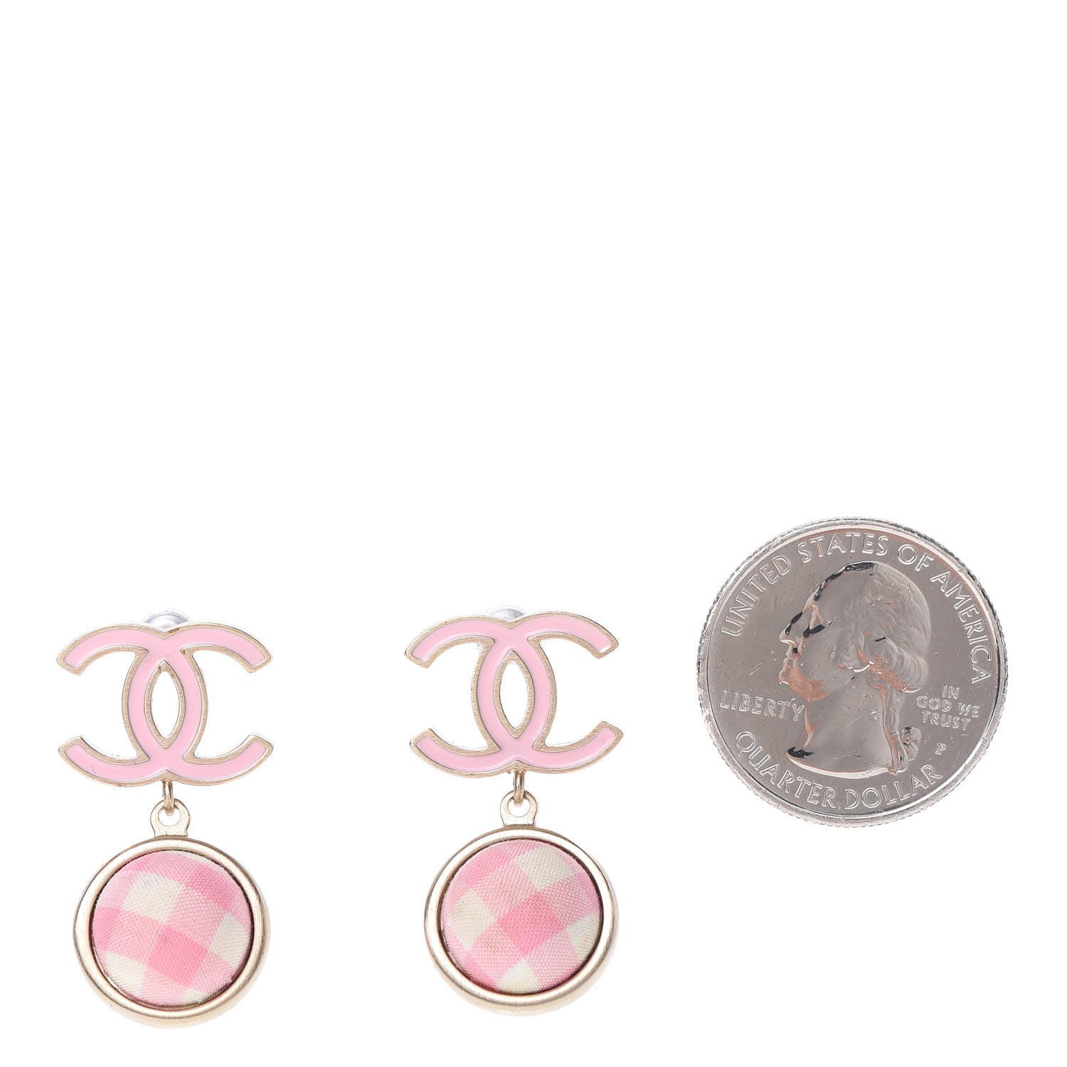 Chanel Silk Enamel Plaid CC Earrings Pink White 2 of 6