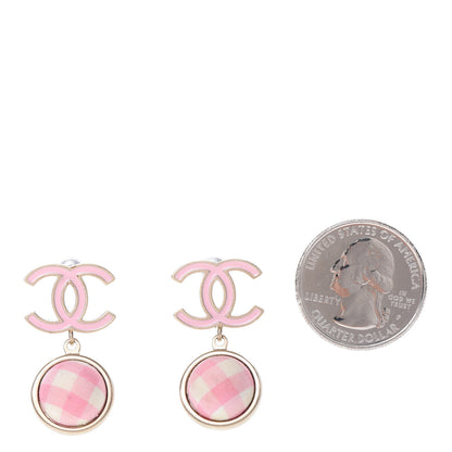 Chanel Silk Enamel Plaid CC Earrings Pink White 2 of 6