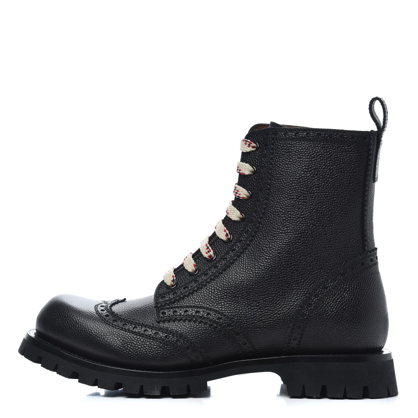 Grained Calfskin Mens Brogue Wingtip Lug Sole Boots 8 Black