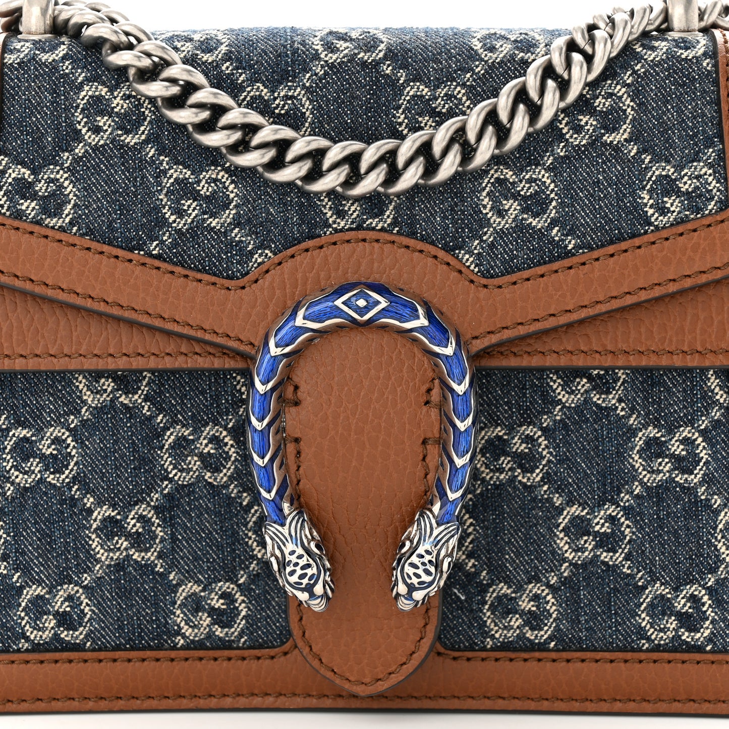 New Denim GG Monogram Dollar Calfskin Enamel Mini Dionysus Shoulder Bag Blue Tea Cuir Epilog Electric Blue