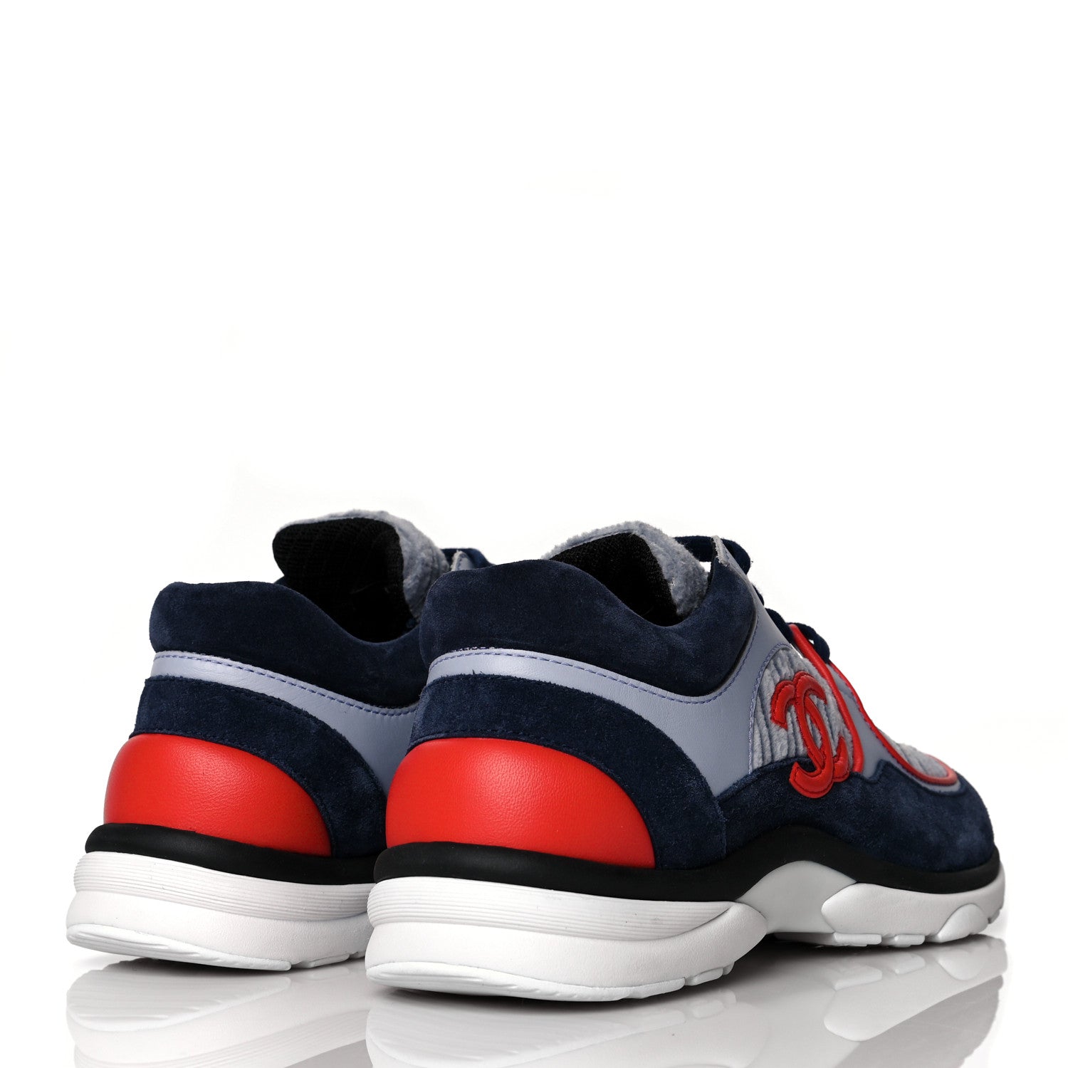 Chanel Suede Calfskin Womens CC Sneakers 37 Grey Red Blue 4 of 9