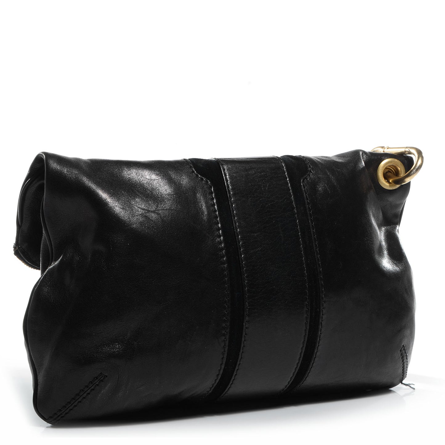 Calfskin Suede Marin Foldover Clutch Black