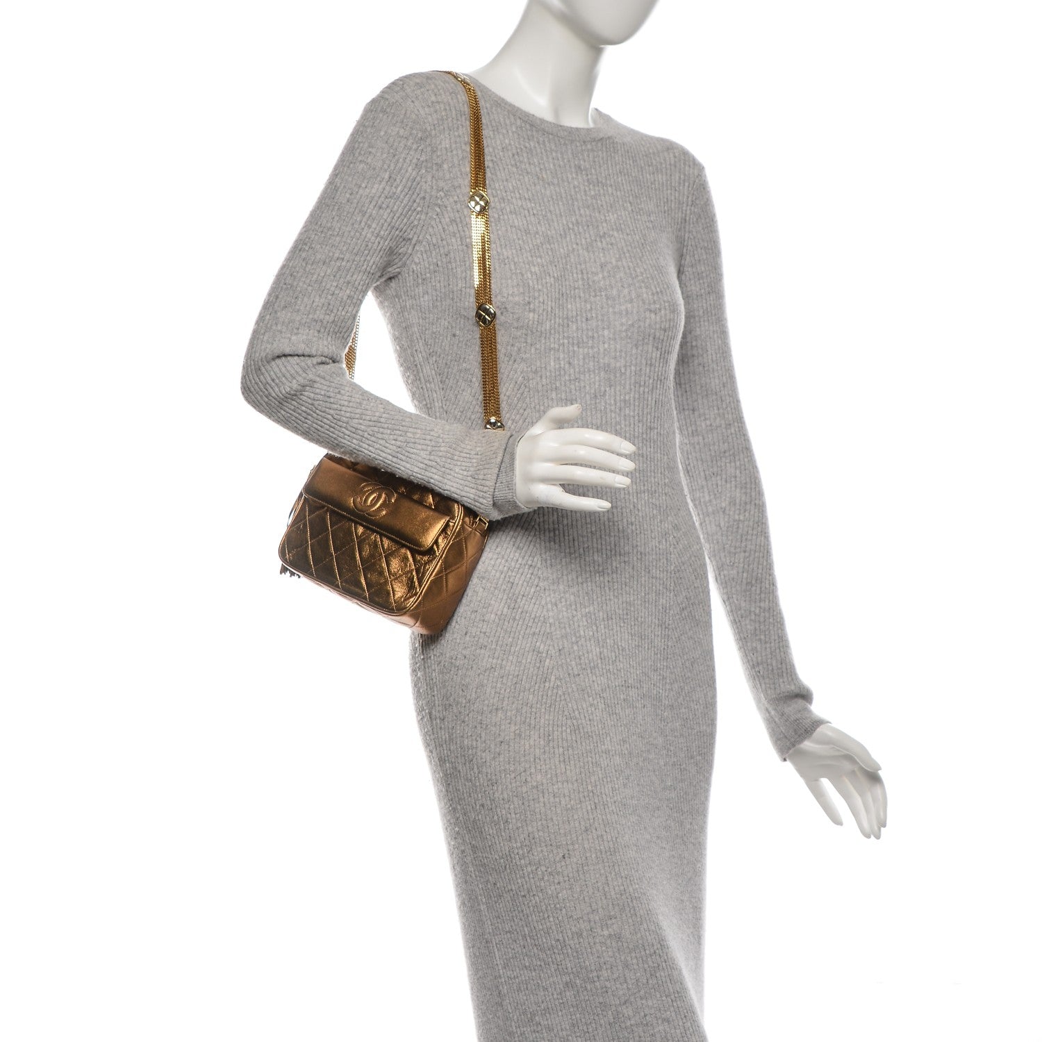 Chanel Metallic Lambskin Quilted Tassel Camera Case Bronze 2 of 8