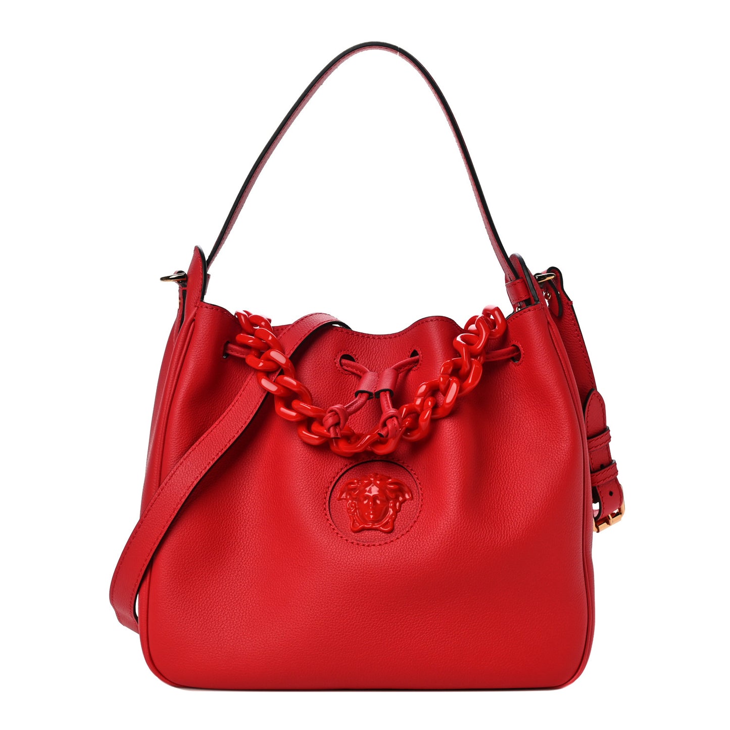 Grained Calfskin La Medusa Bucket Bag Red