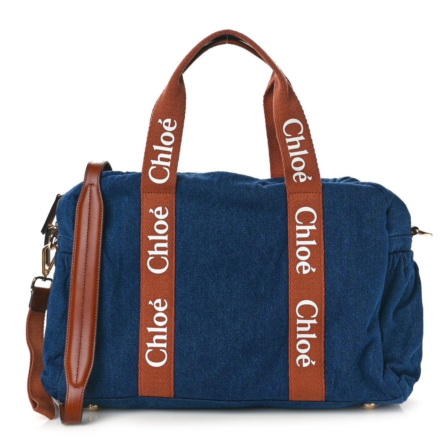 Canvas Denim Woody Diaper Bag Blue Tan