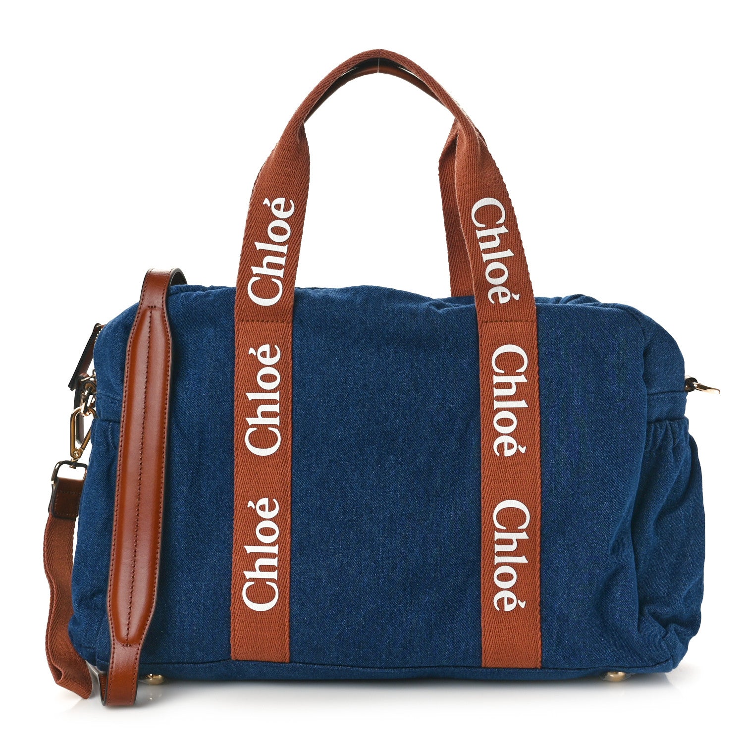 Chloe Canvas Denim Woody Diaper Bag Blue Tan 1 of 10