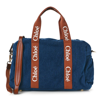 Chloe Canvas Denim Woody Diaper Bag Blue Tan 1 of 10