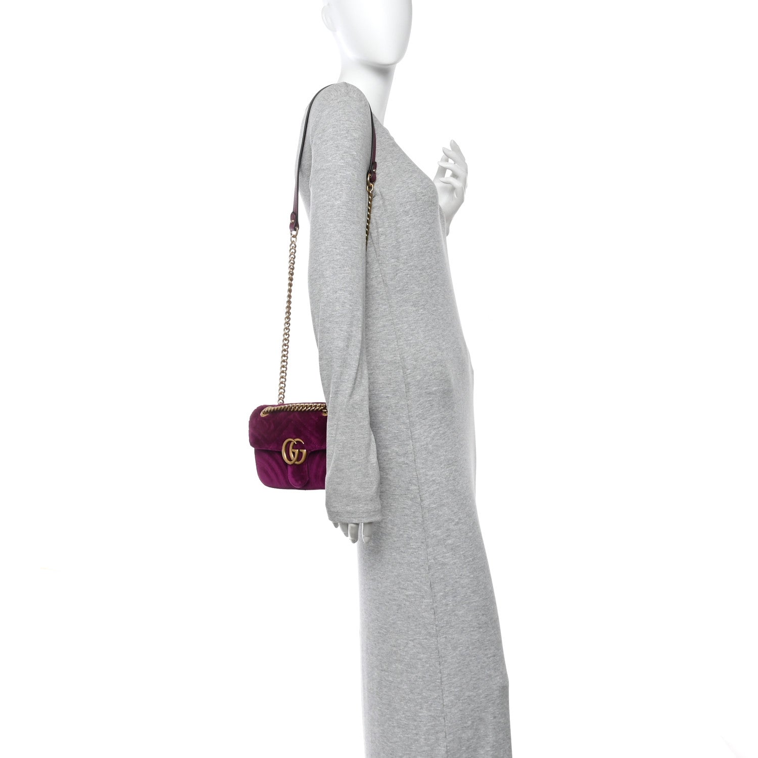 Gucci Velvet Matelasse Mini GG Marmont Shoulder Bag Fuchsia Violet Cyclamen 2 of 10