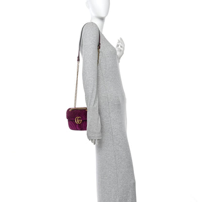Gucci Velvet Matelasse Mini GG Marmont Shoulder Bag Fuchsia Violet Cyclamen 2 of 10