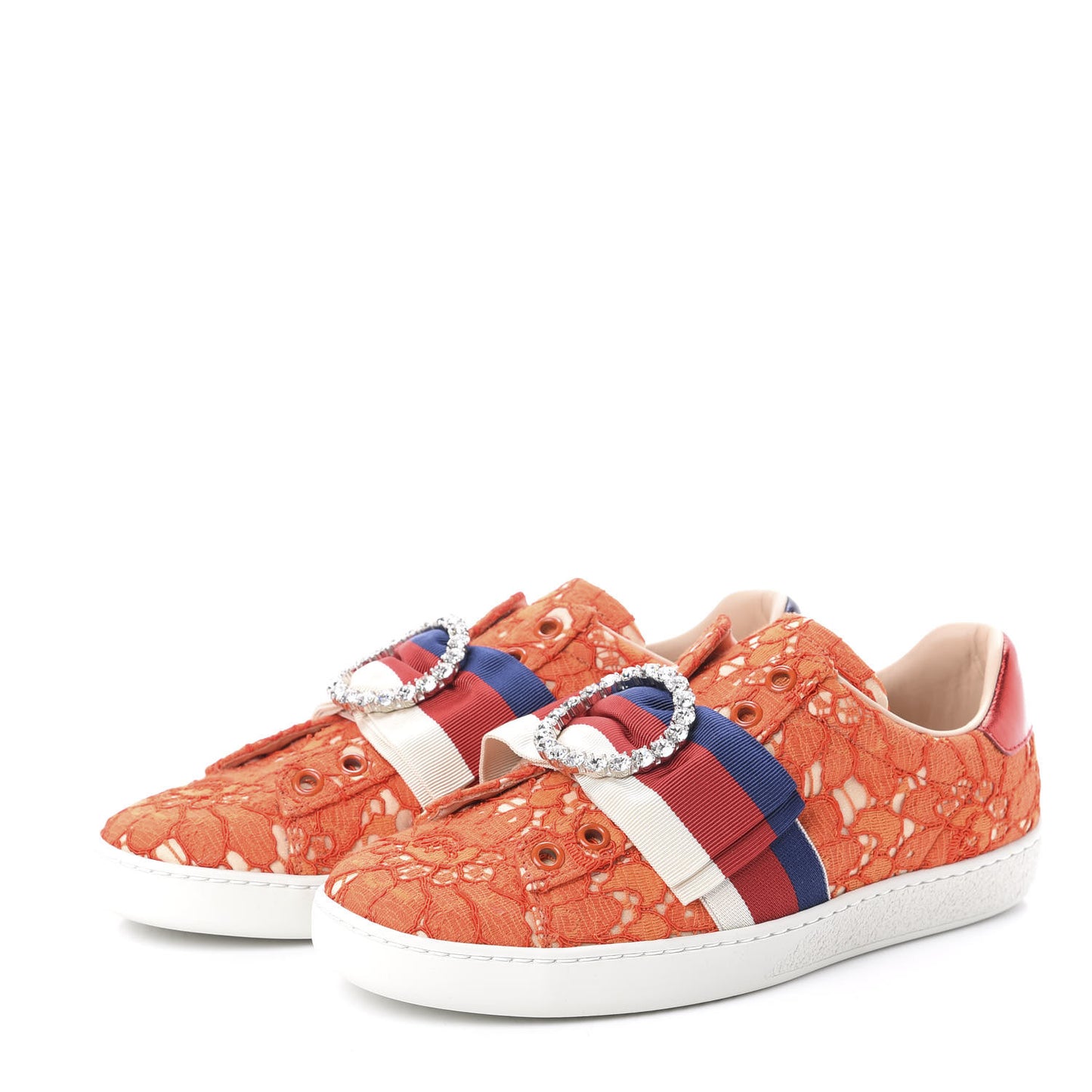 Lace Crystal Sylvie Web Flower Leaf Womens Ace Sneakers 35.5 Hot Orange Tan Beige