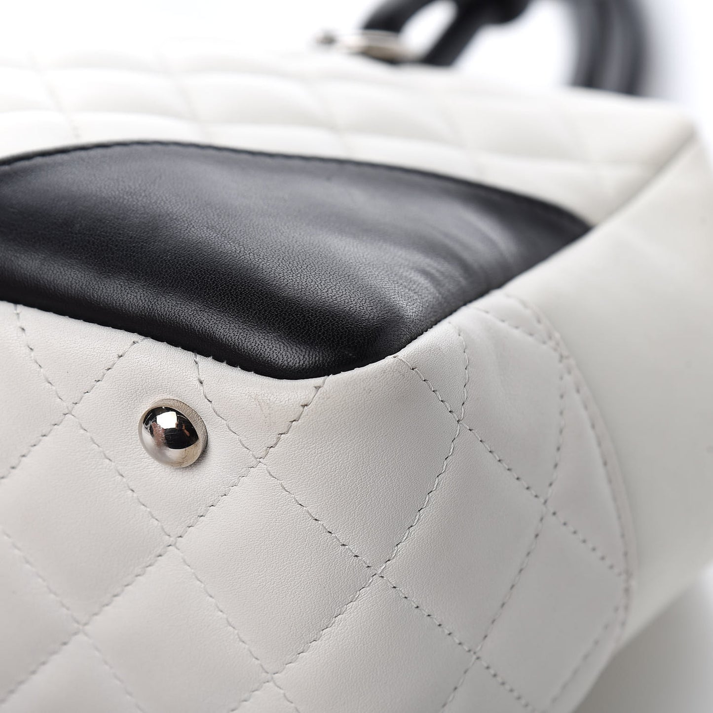 Calfskin Quilted Large Cambon Bowler White Black