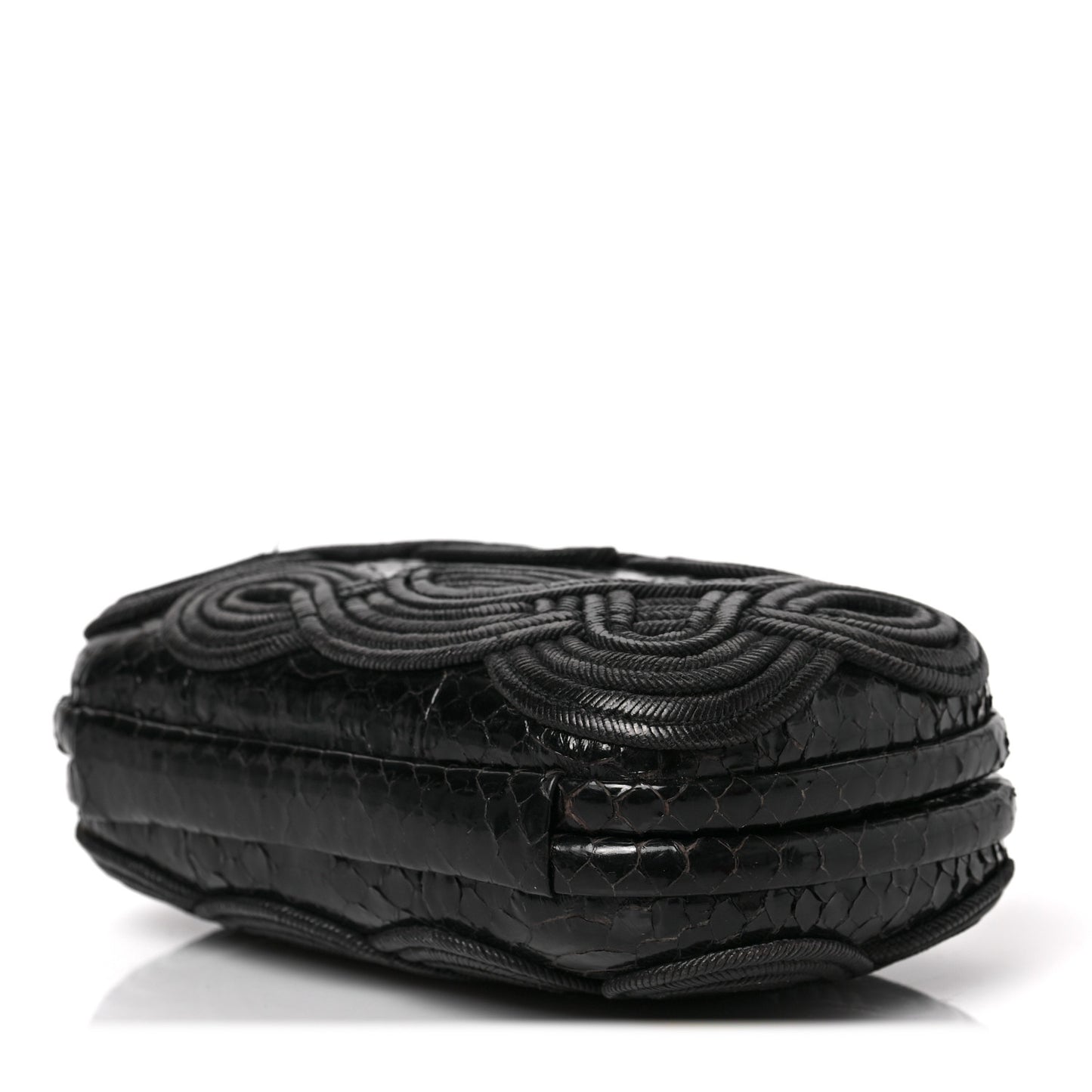 Snakeskin Passamaneria Woven Knot Clutch Black