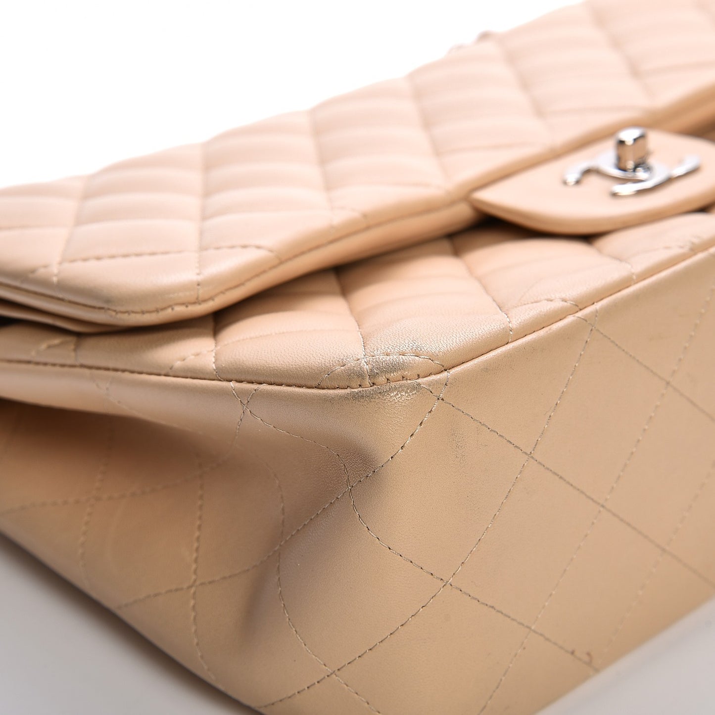 Lambskin Quilted Jumbo Double Flap Beige