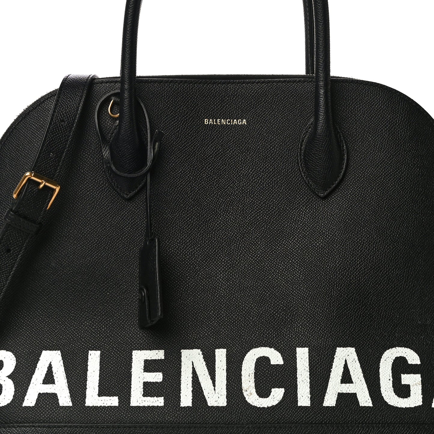 Signature Grained Calfskin Logo M Ville Top Handle Bag Black