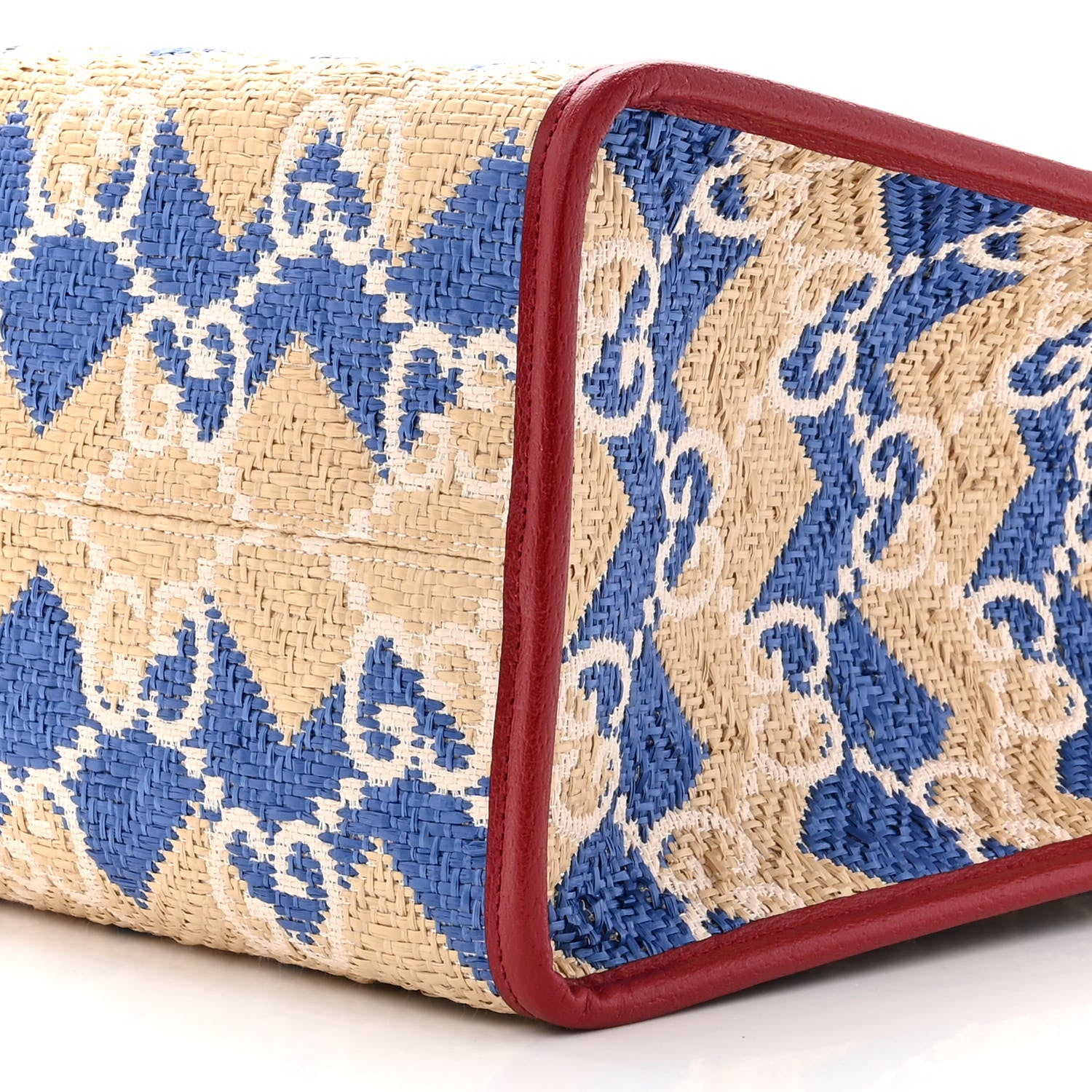 Gucci Raffia GG Monogram Hamptons Medium Tote Bag Beige Blue 10 of 10