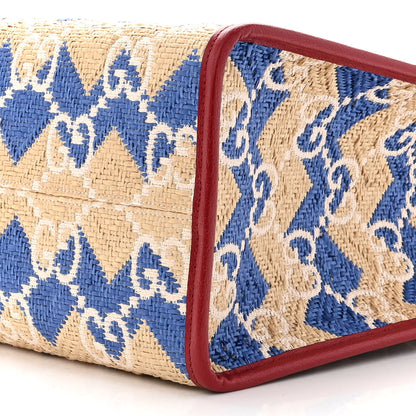Gucci Raffia GG Monogram Hamptons Medium Tote Bag Beige Blue 10 of 10